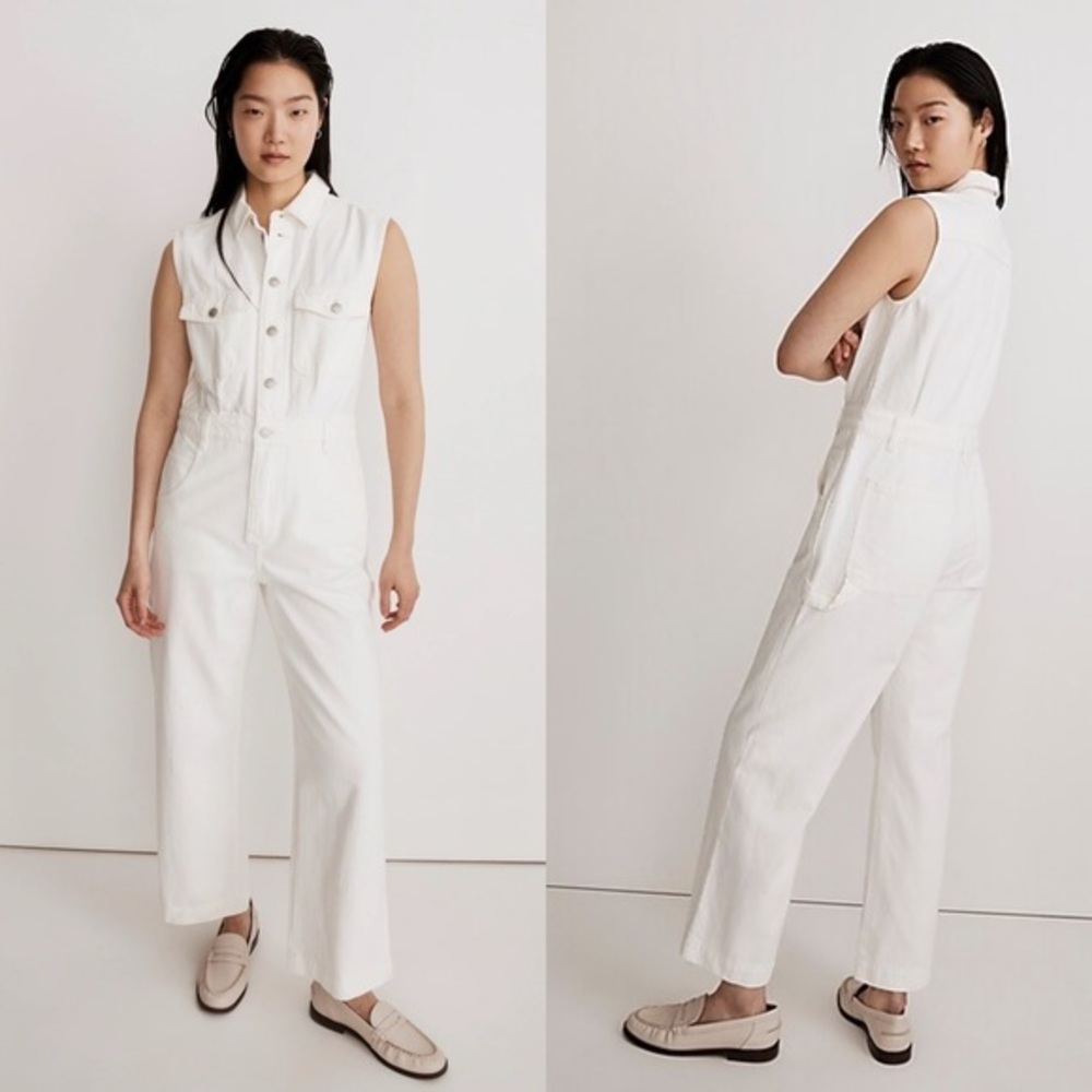 Madewell Denim Sleeveless Carpenter Jumpsuit in Tile While size L NWT
